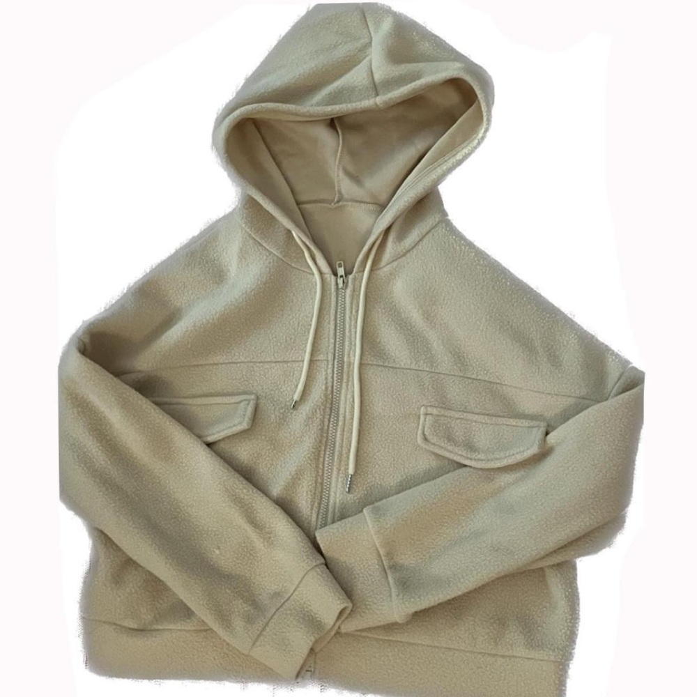 Beige Zip Up Fleece Hoodie🧸
